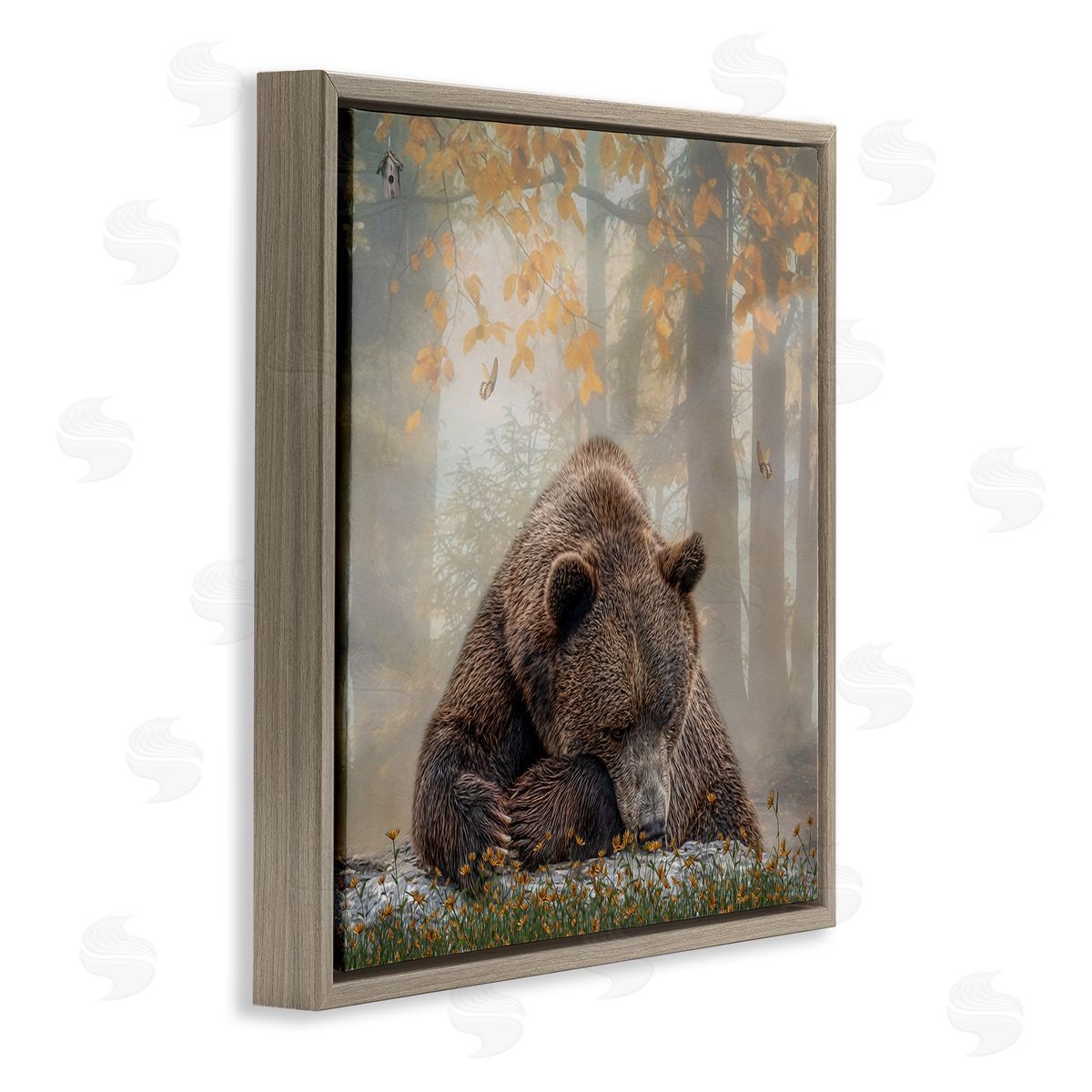 Kelley Parker Autumn Slumber Brown Bear Foliage Brown Floating Frame Canvas Wall Art Print
