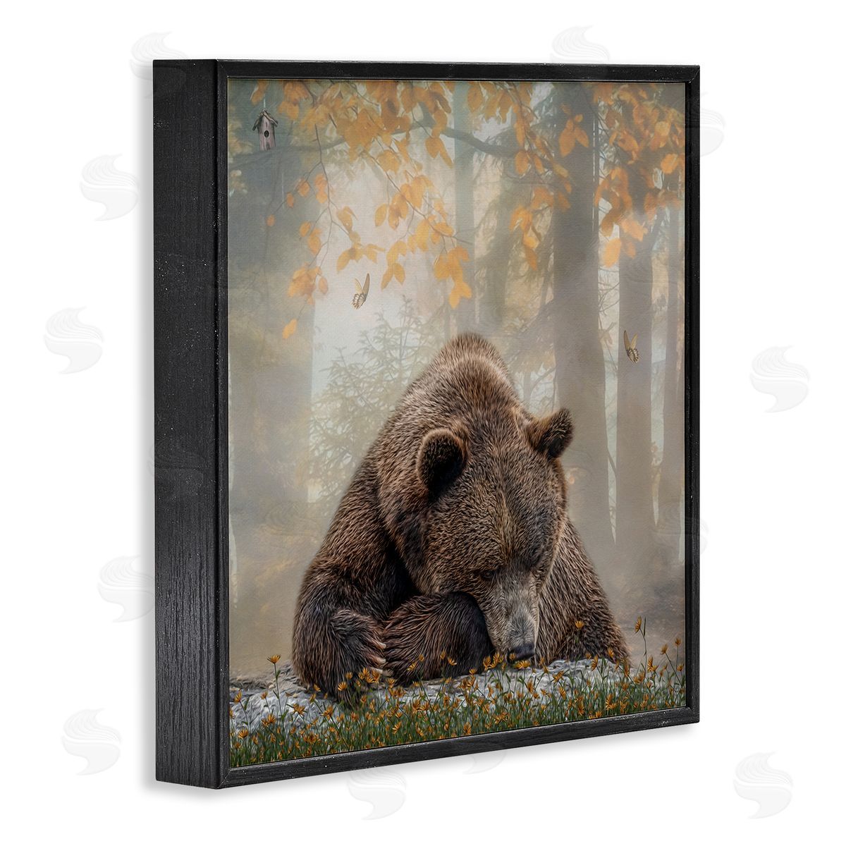 Kelley Parker Autumn Slumber Brown Bear Foliage Black Framed Glicee Wall Art Print