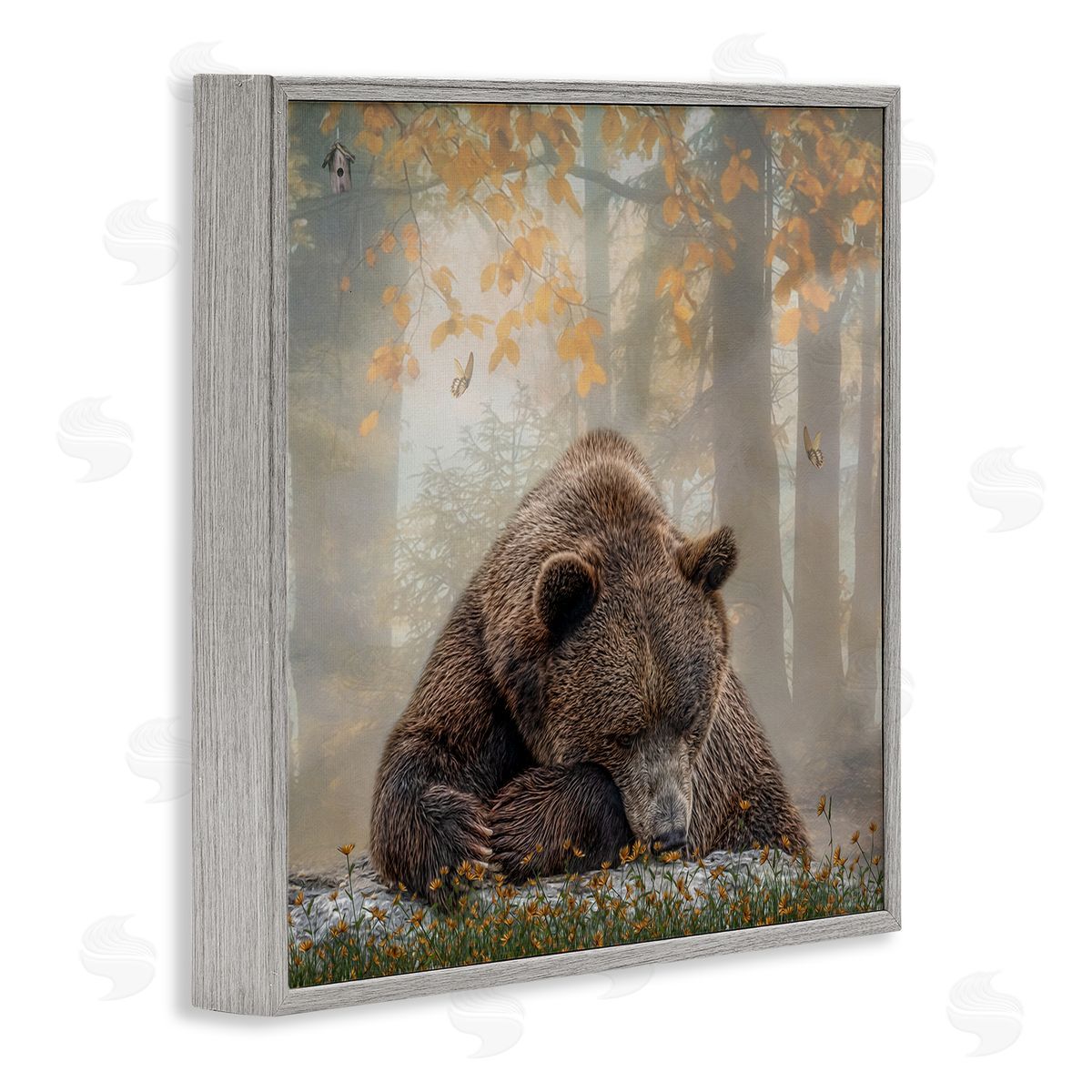 Kelley Parker Autumn Slumber Brown Bear Foliage Gray Framed Glicee Wall Art Print