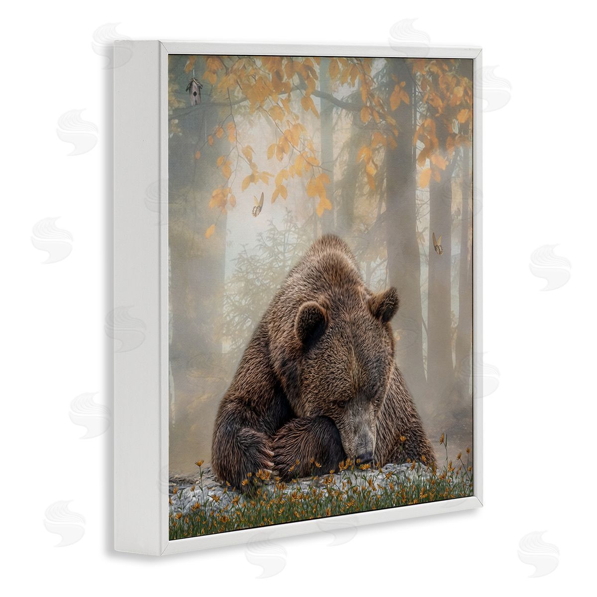 Kelley Parker Autumn Slumber Brown Bear Foliage White Framed Glicee Wall Art Print