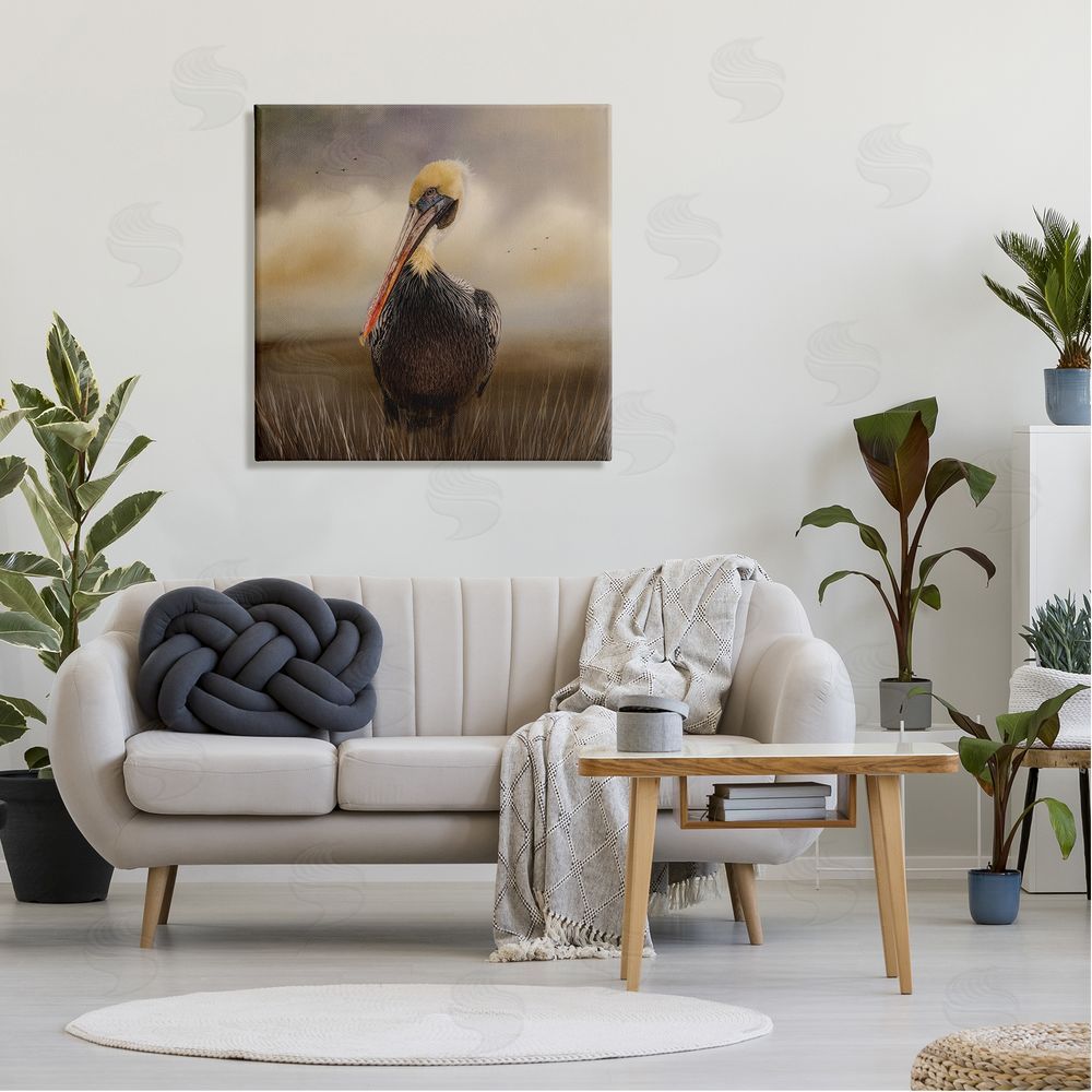 Kelley Parker Pelican Cloudy Nature Sky Wildlife Canvas Wall Art in Room
