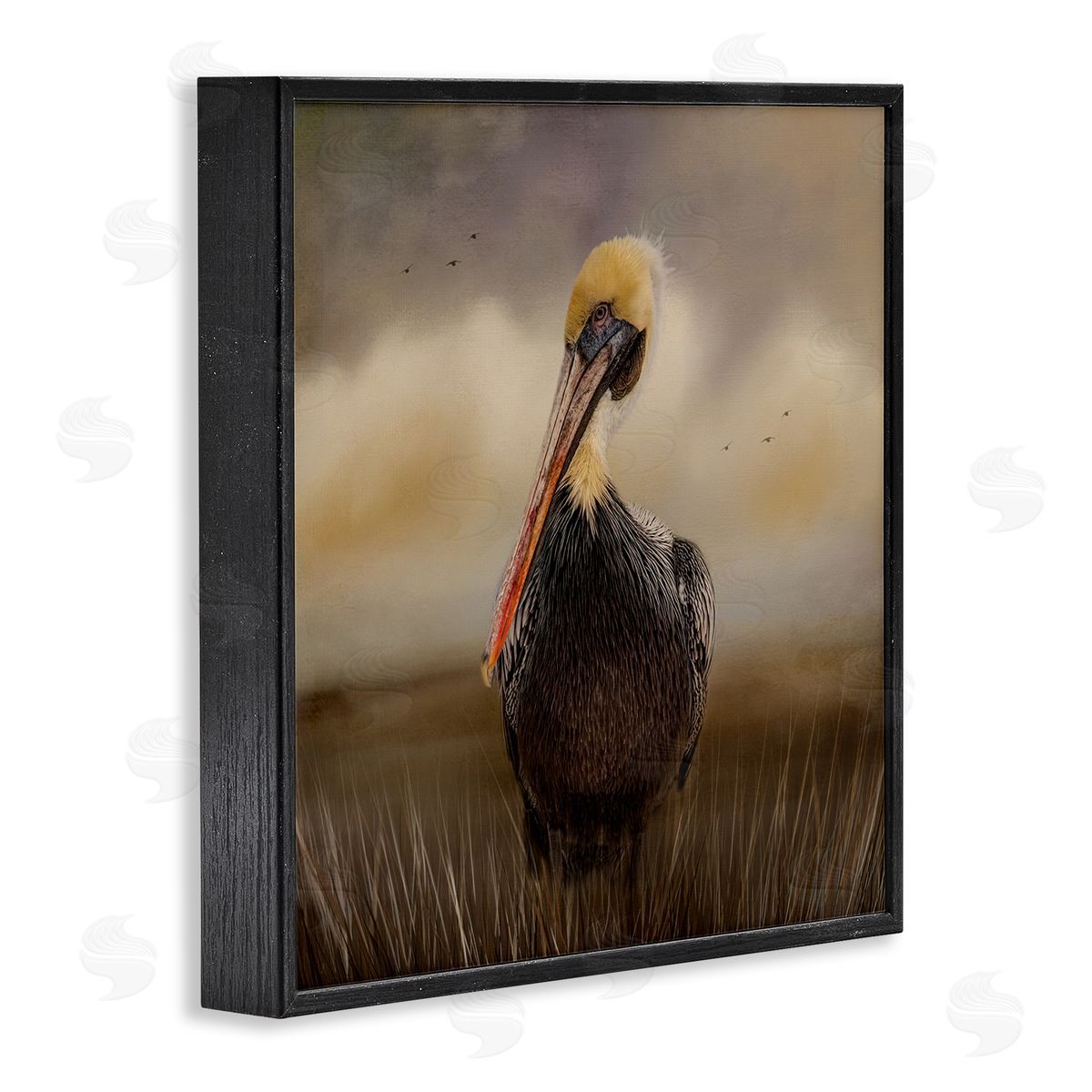 Kelley Parker Pelican Cloudy Nature Sky Wildlife Black Framed Glicee Wall Art Print