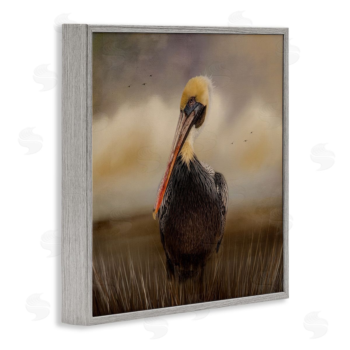 Kelley Parker Pelican Cloudy Nature Sky Wildlife Gray Framed Glicee Wall Art Print