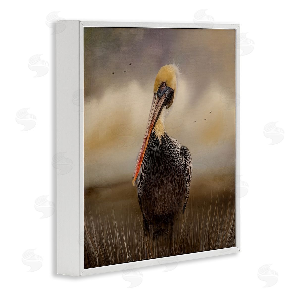 Kelley Parker Pelican Cloudy Nature Sky Wildlife White Framed Glicee Wall Art Print