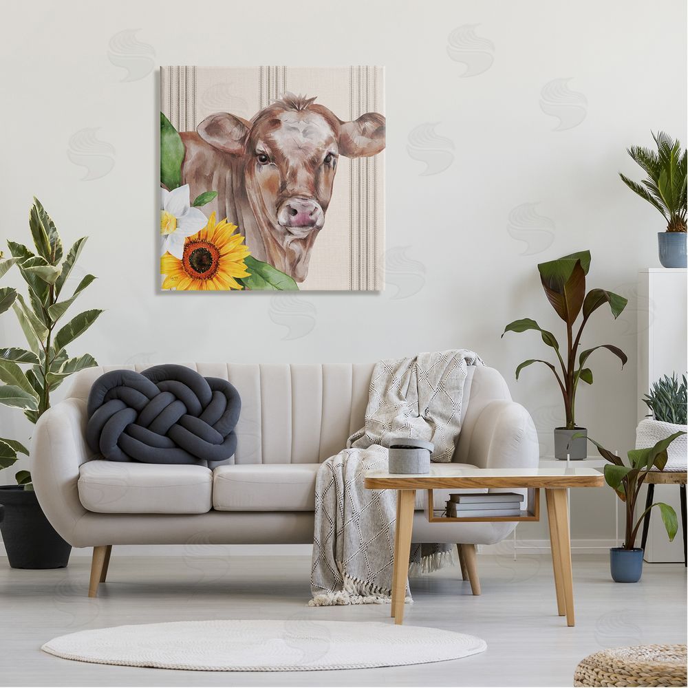 Lux + Me Designs Country Cow Floral Blooms Pattern Canvas Wall Art in Room