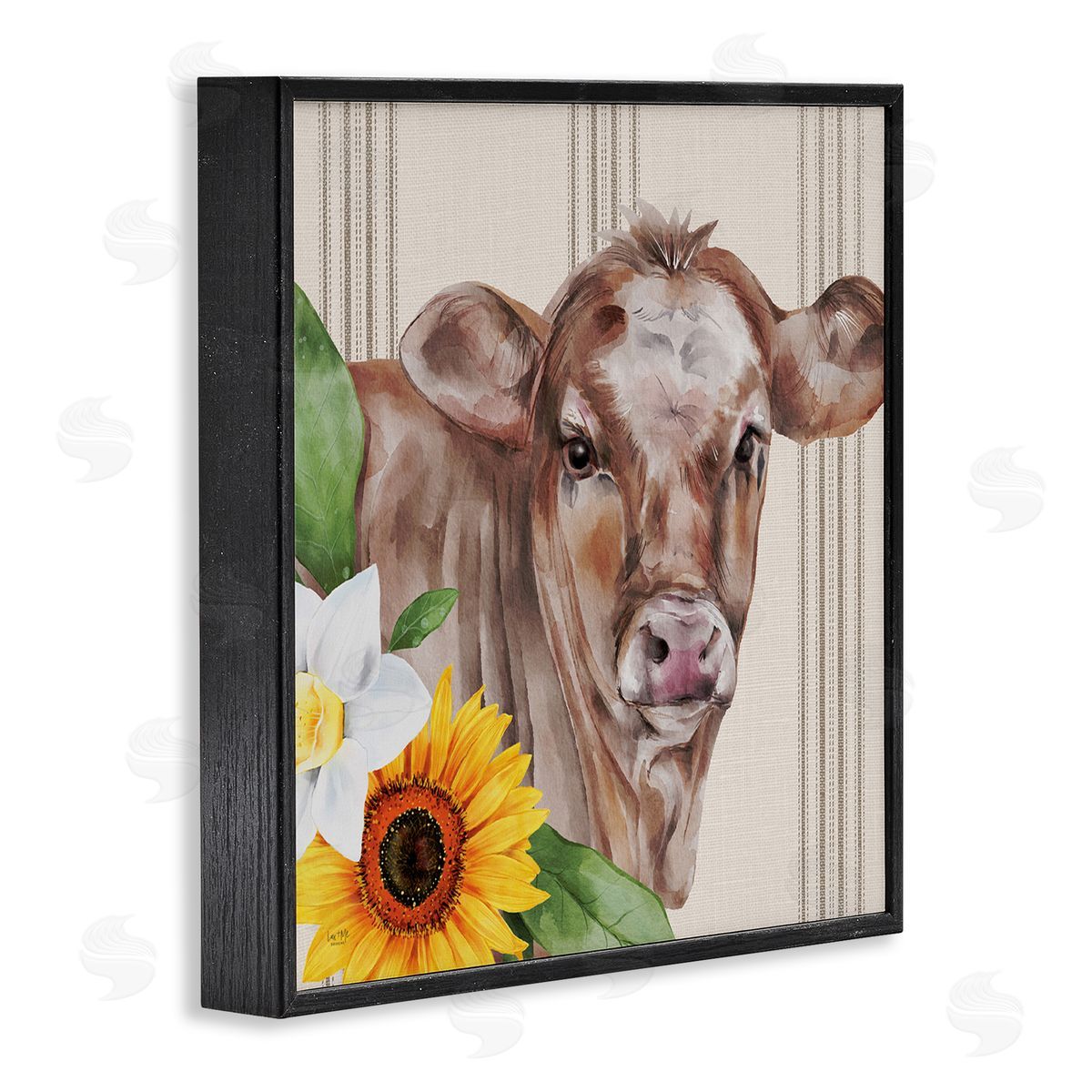 Lux + Me Designs Country Cow Floral Blooms Pattern Black Framed Glicee Wall Art Print