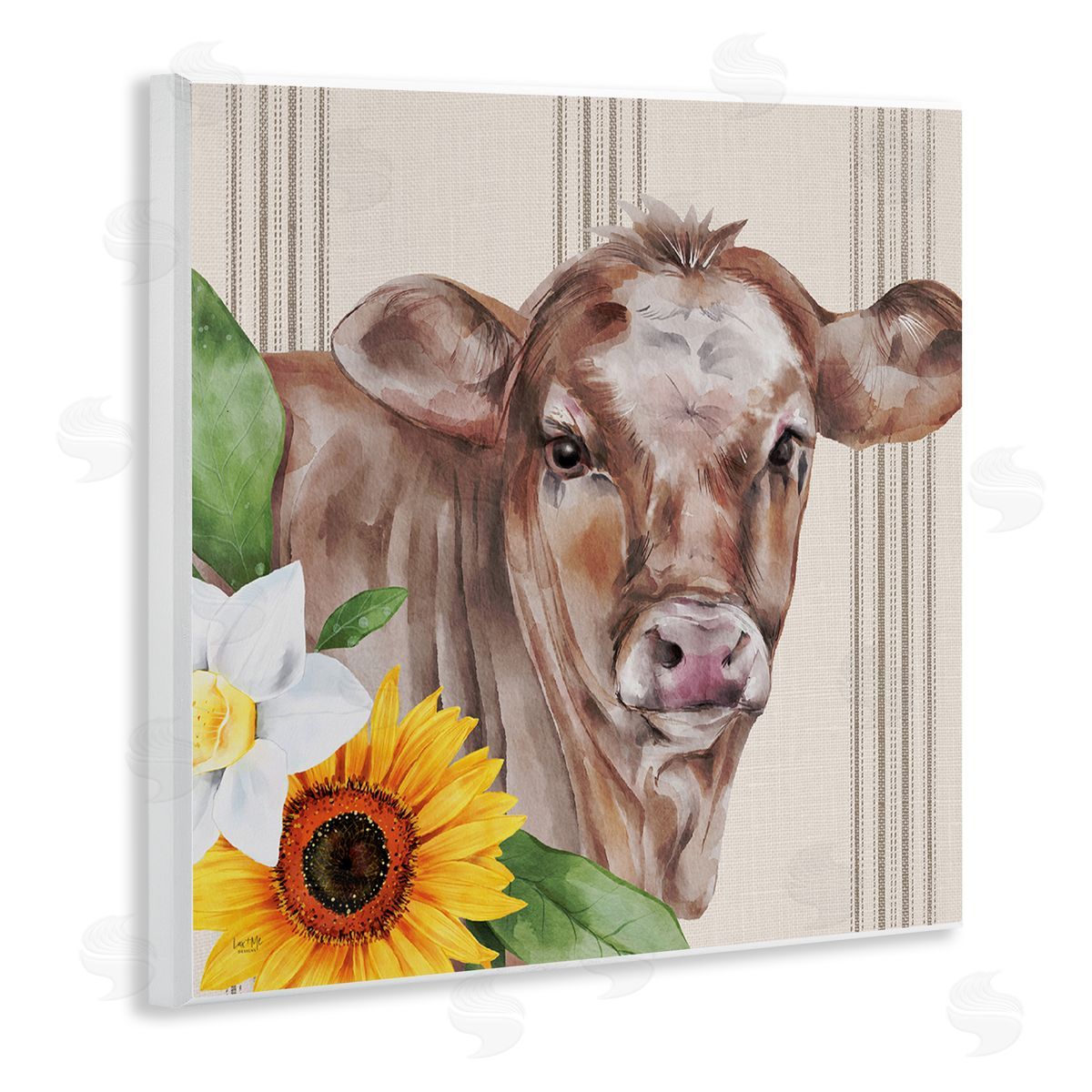 Lux + Me Designs Country Cow Floral Blooms Pattern Wooden Wall Plaque Art Print