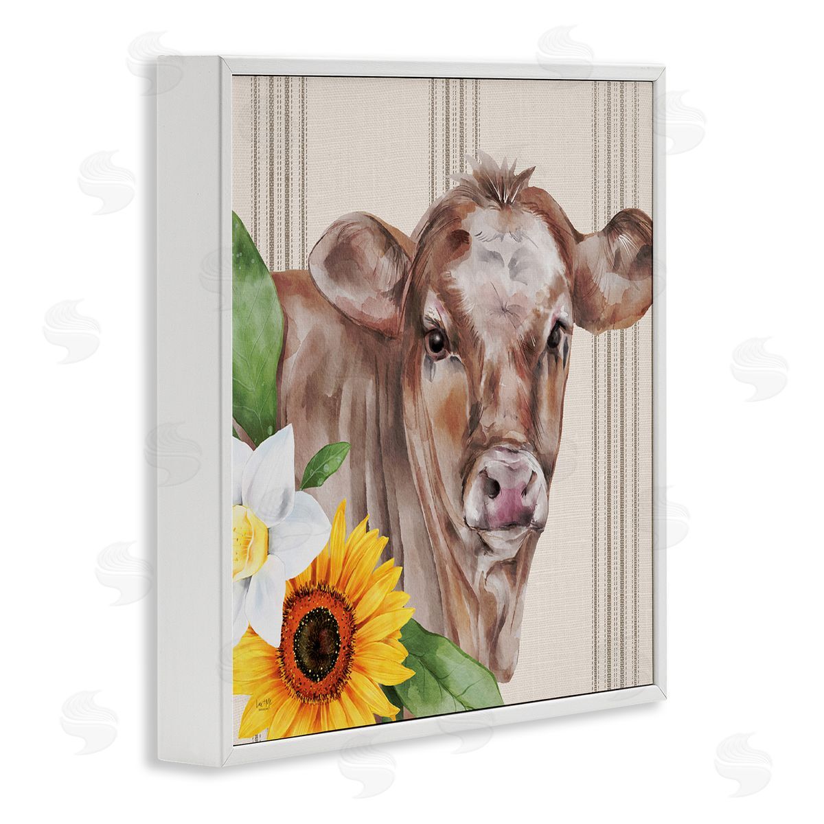 Lux + Me Designs Country Cow Floral Blooms Pattern White Framed Glicee Wall Art Print