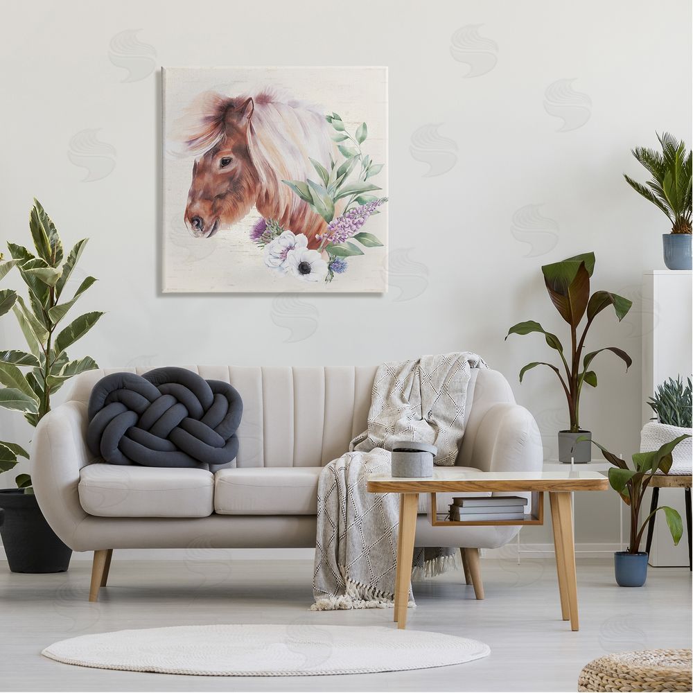 Lux + Me Designs Horse Portrait Lilac Blossom Bouquet Canvas Wall Art in Room