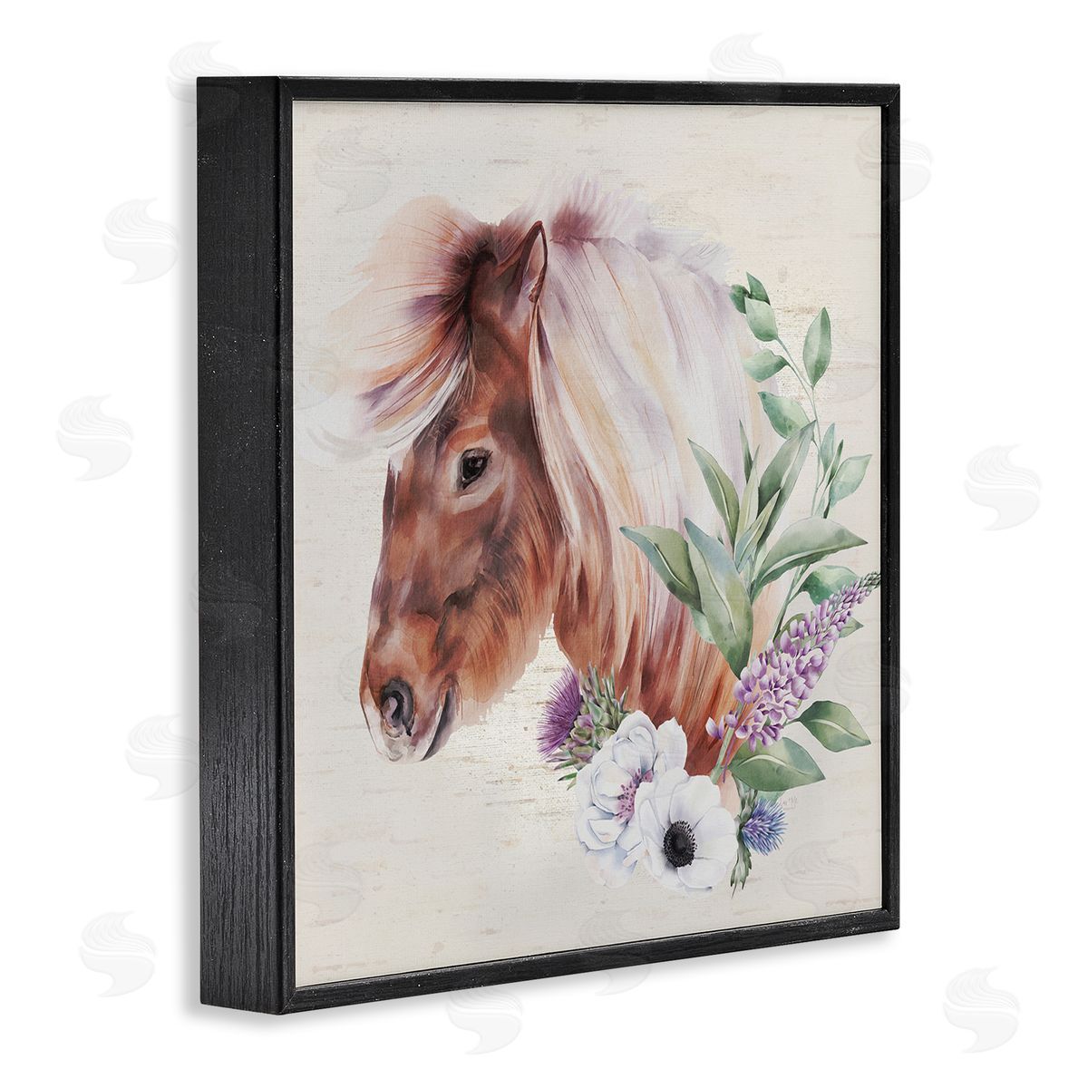 Lux + Me Designs Horse Portrait Lilac Blossom Bouquet Black Framed Glicee Wall Art Print