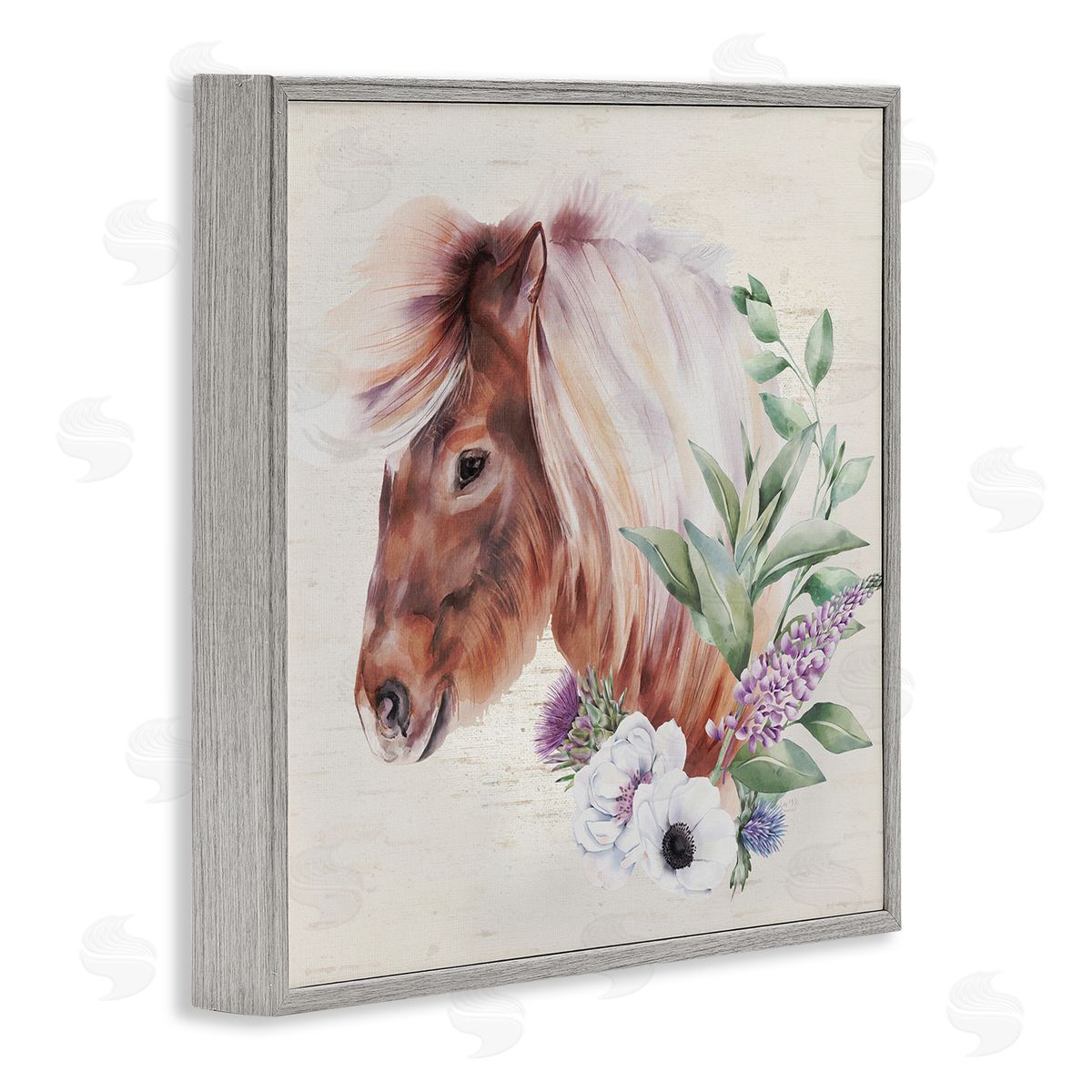 Lux + Me Designs Horse Portrait Lilac Blossom Bouquet Gray Framed Glicee Wall Art Print