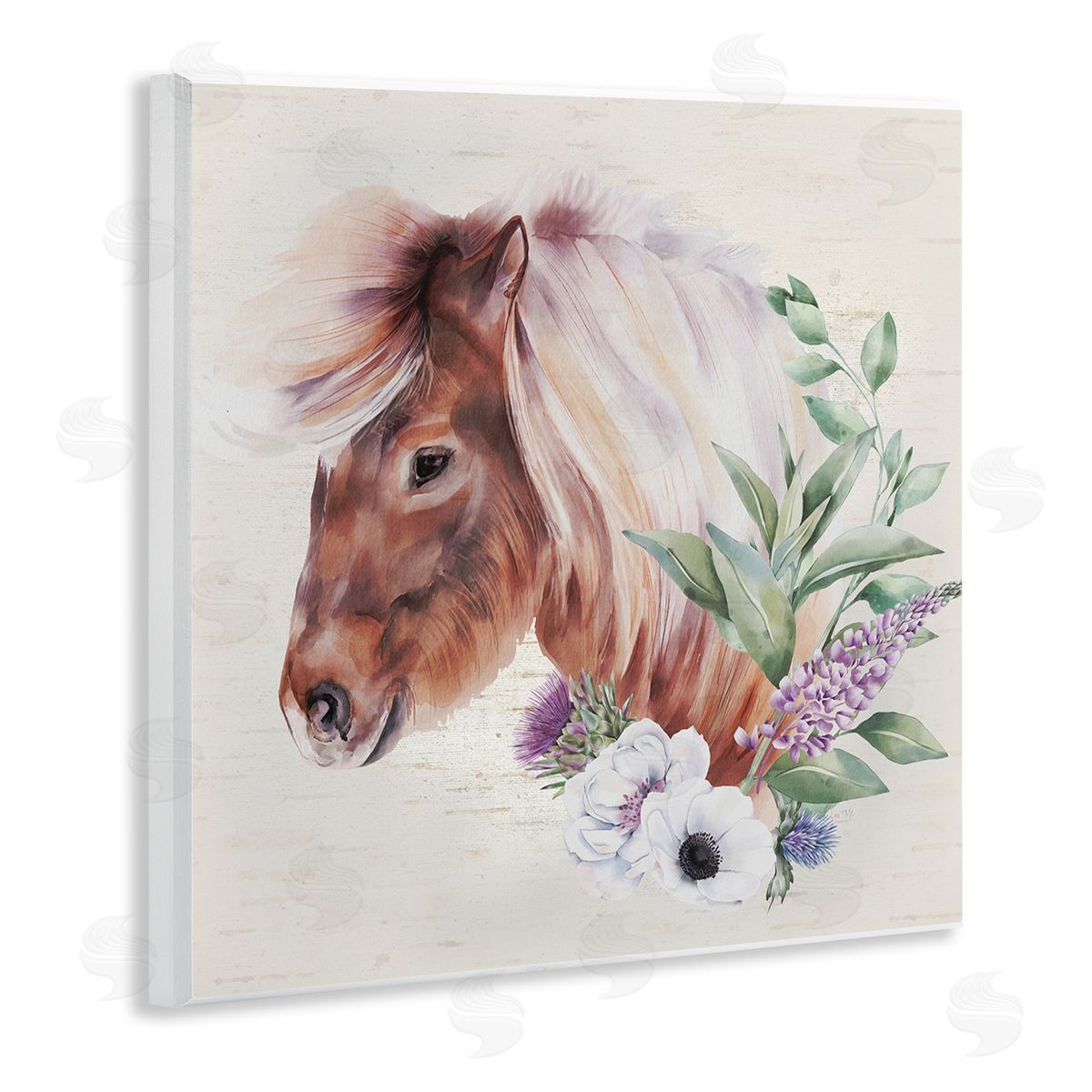 Lux + Me Designs Horse Portrait Lilac Blossom Bouquet Wooden Wall Plaque Art Print