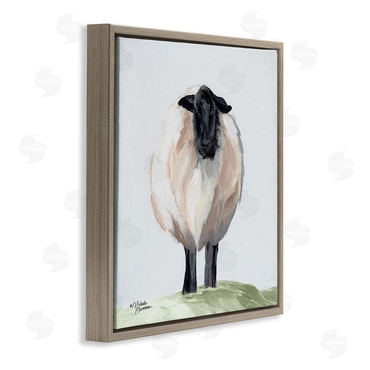 Michele Norman Farmhouse Fuzzy Sheep Portrait Brown Floating Frame Canvas Wall Art Print