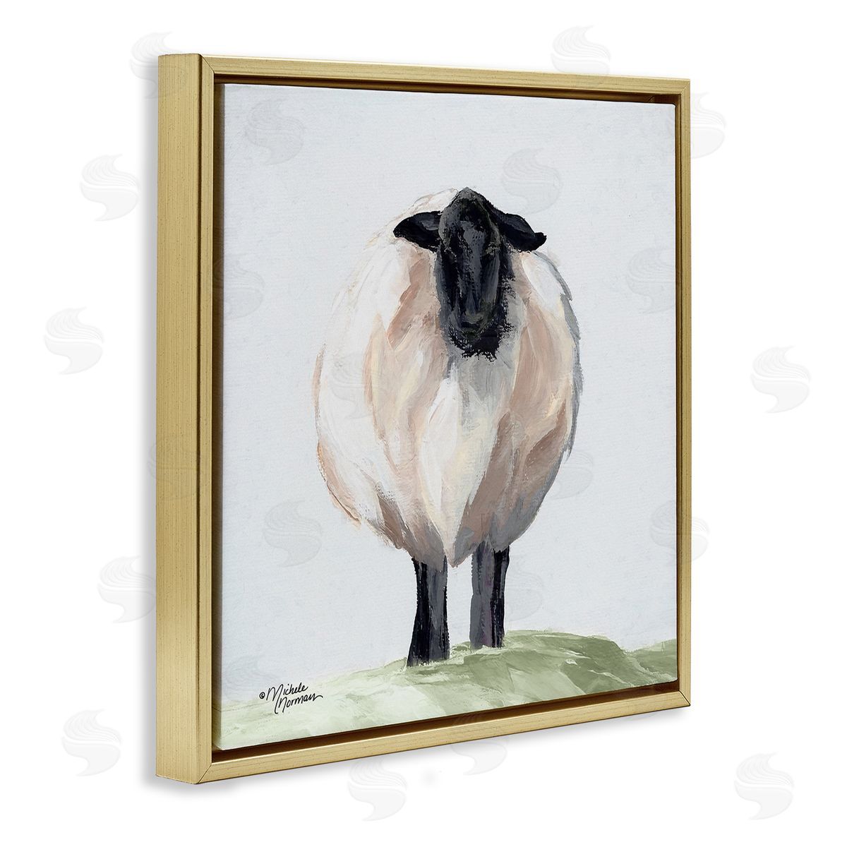 Michele Norman Farmhouse Fuzzy Sheep Portrait Gold Floating Frame Canvas Wall Art Print