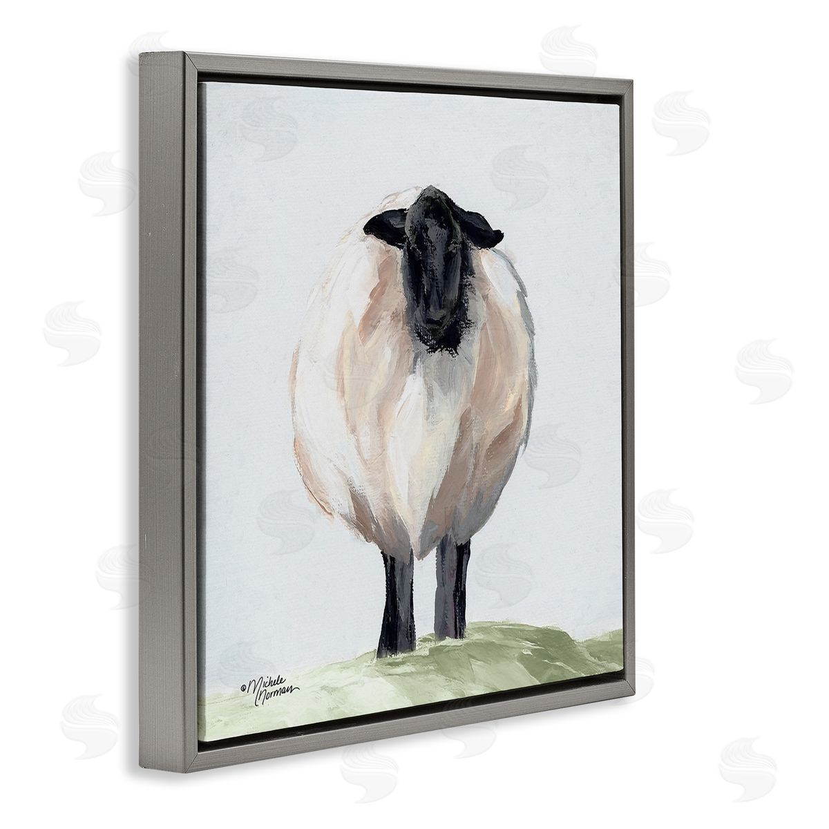 Michele Norman Farmhouse Fuzzy Sheep Portrait Gray Floating Frame Canvas Wall Art Print
