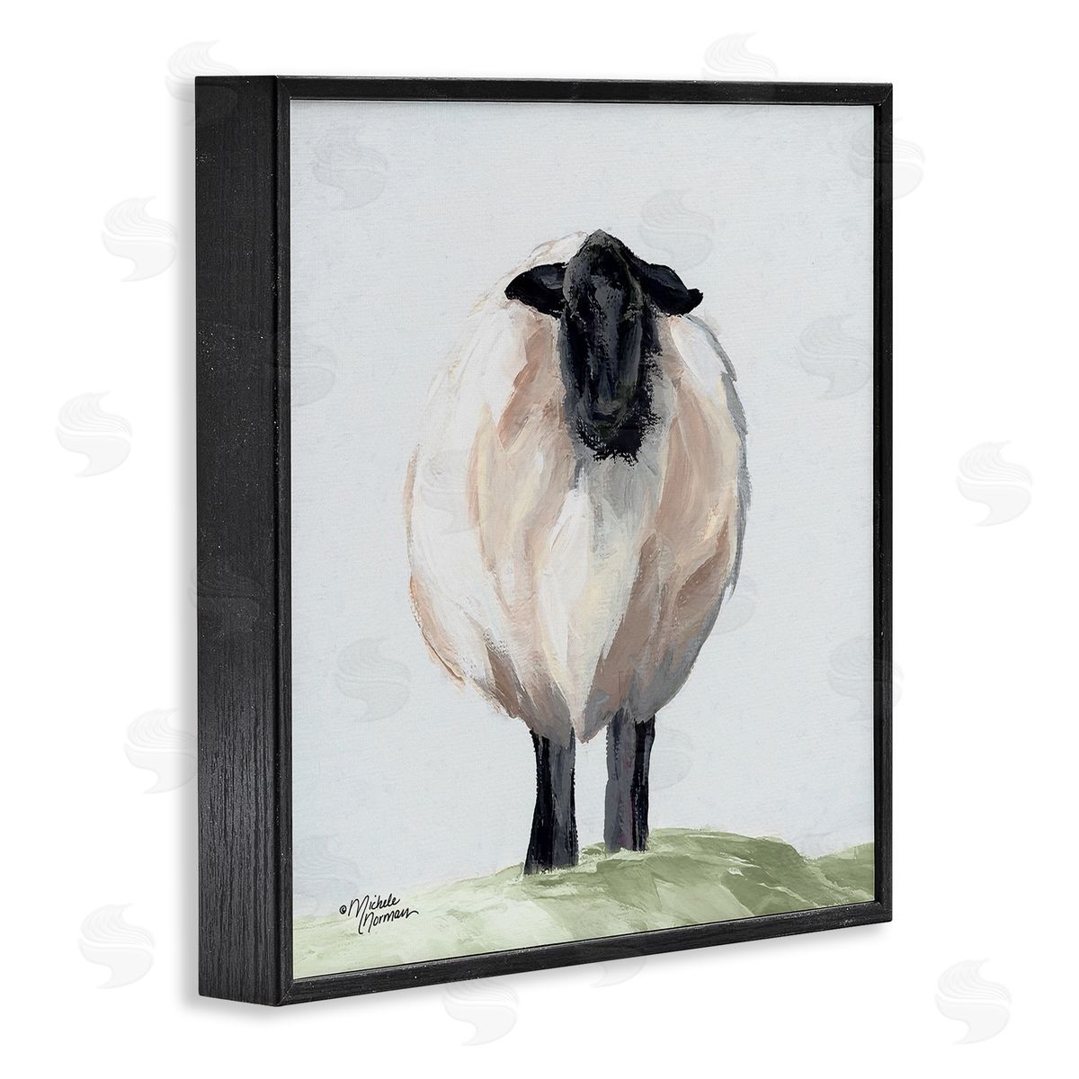 Michele Norman Farmhouse Fuzzy Sheep Portrait Black Framed Glicee Wall Art Print
