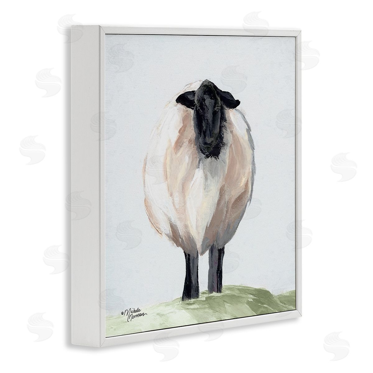 Michele Norman Farmhouse Fuzzy Sheep Portrait White Framed Glicee Wall Art Print