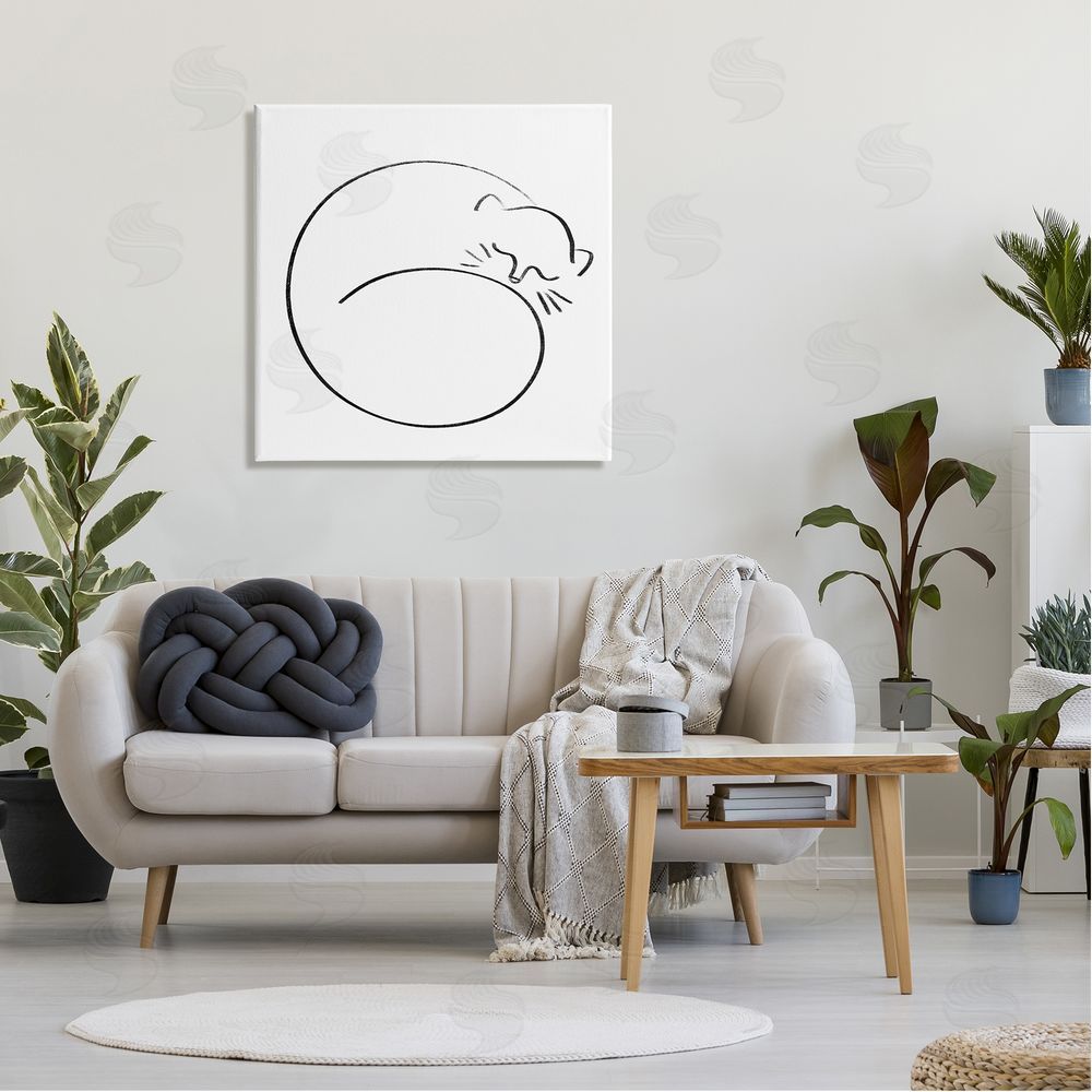 Stupell Studio Minimal Cat Line Doodle  Canvas Wall Art in Room