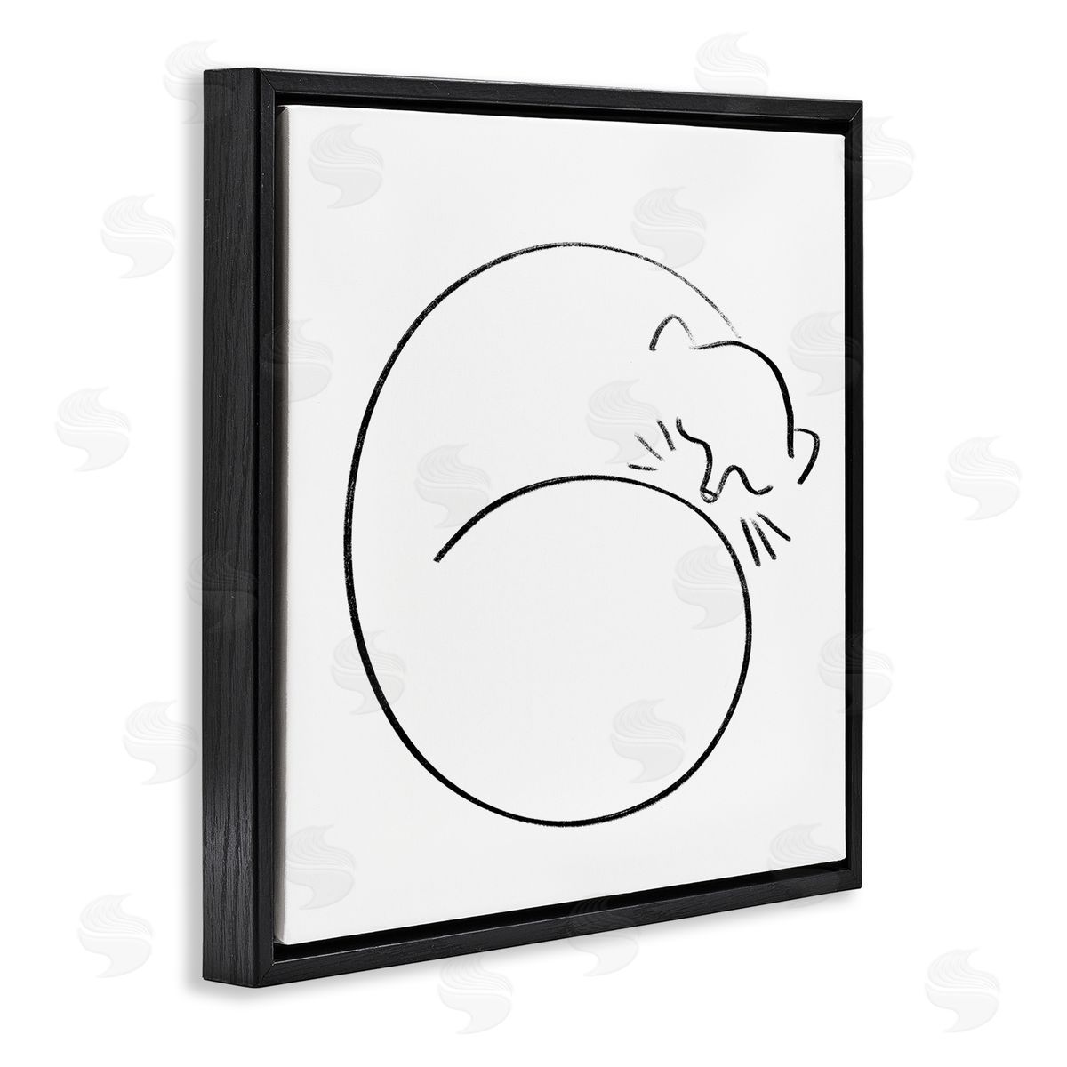 Stupell Studio Minimal Cat Line Doodle  Black Floating Frame Canvas Wall Art Print