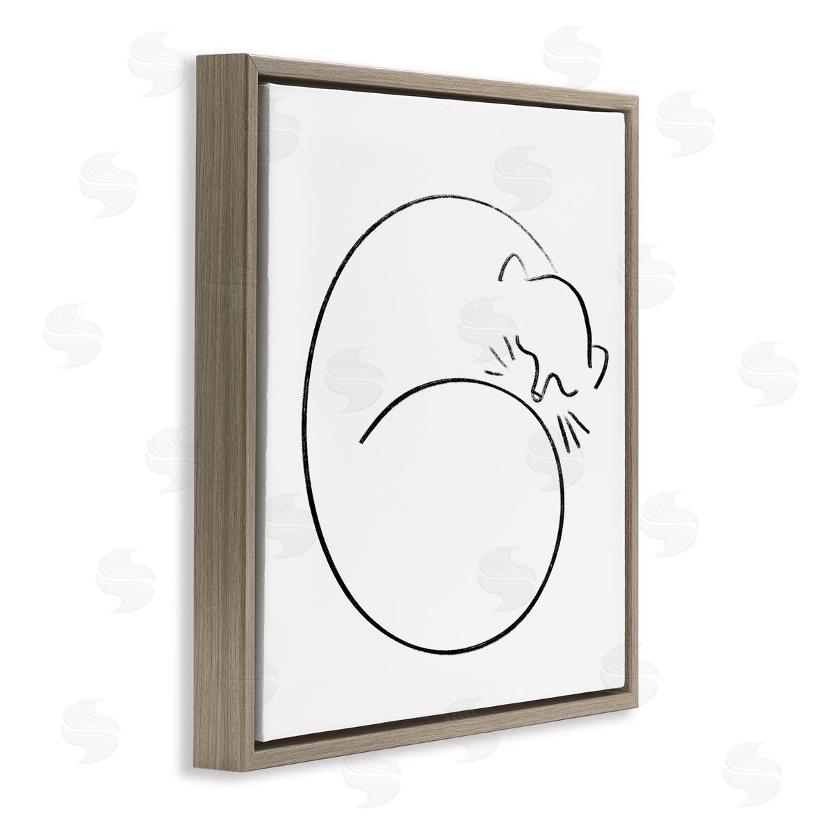 Stupell Studio Minimal Cat Line Doodle  Brown Floating Frame Canvas Wall Art Print
