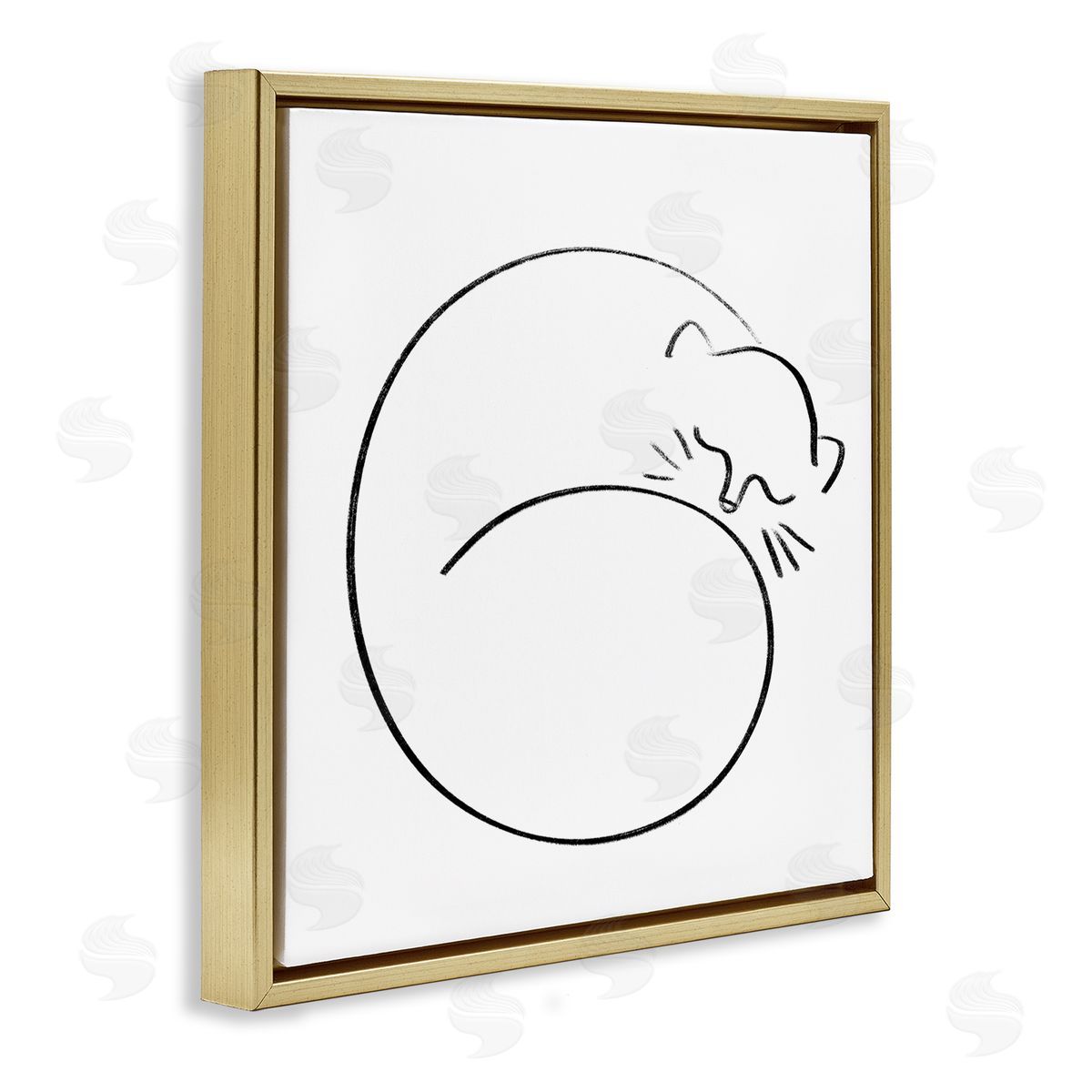 Stupell Studio Minimal Cat Line Doodle  Gold Floating Frame Canvas Wall Art Print