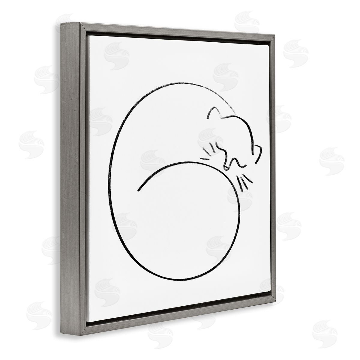 Stupell Studio Minimal Cat Line Doodle  Gray Floating Frame Canvas Wall Art Print