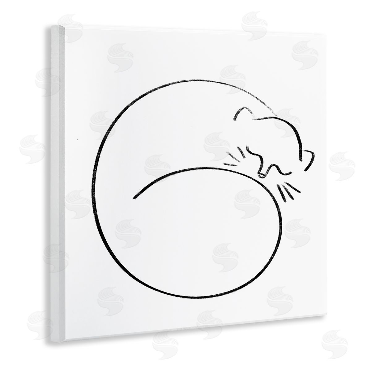 Stupell Studio Minimal Cat Line Doodle  Wooden Wall Plaque Art Print