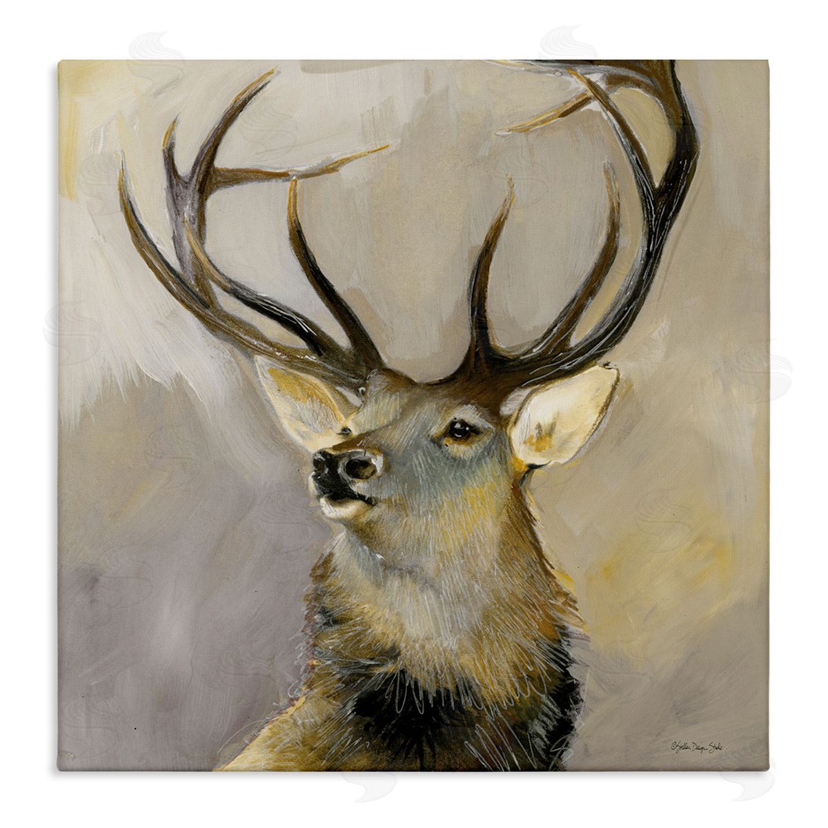 Stellar Design Studio Elk Forest Wildlife Portrait Stretched Canvas Wall Art Print