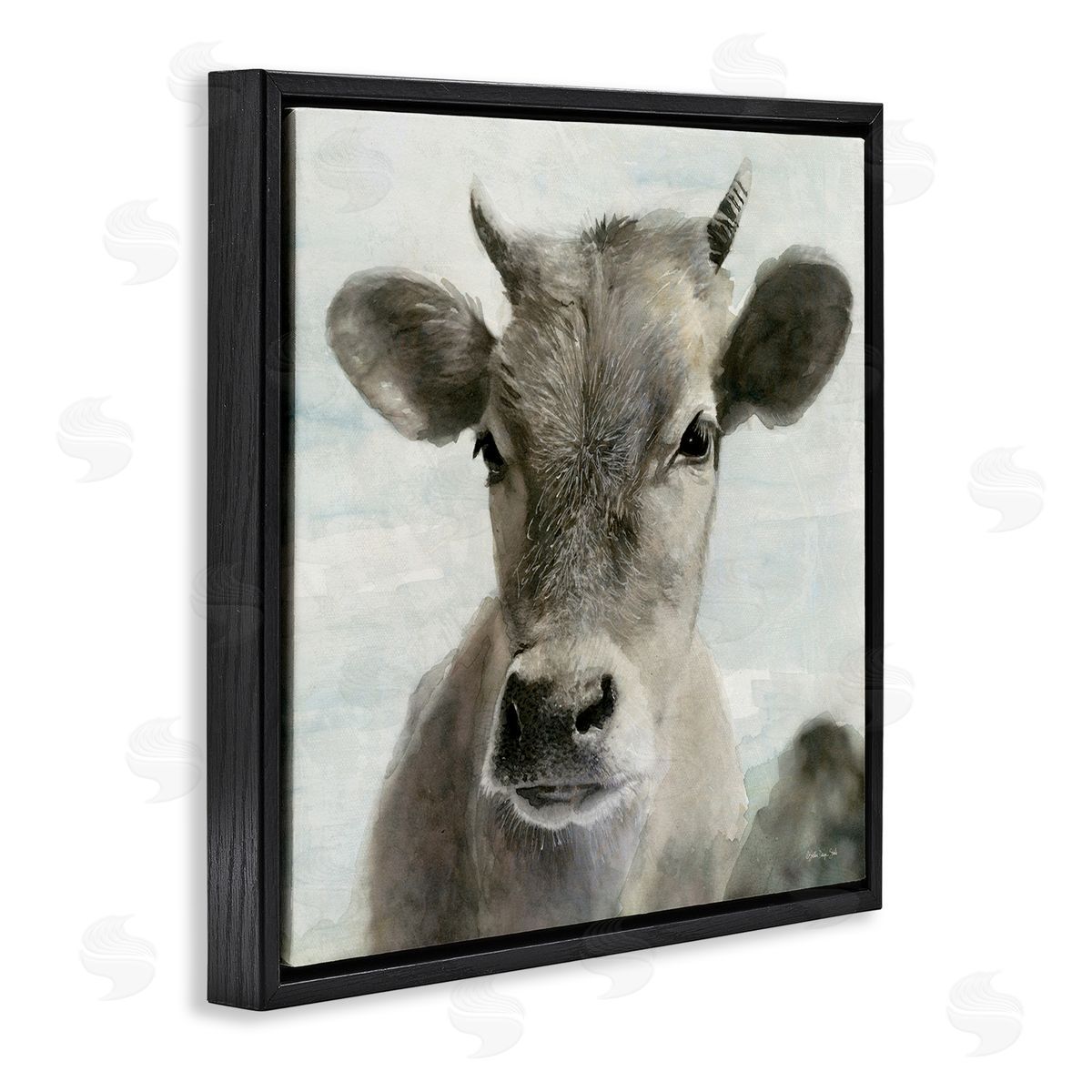 Stellar Design Studio Country Calf Farmhouse Portrait Black Floating Frame Canvas Wall Art Print