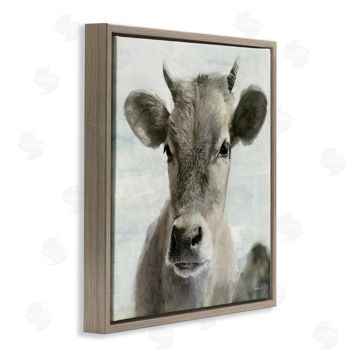 Stellar Design Studio Country Calf Farmhouse Portrait Brown Floating Frame Canvas Wall Art Print