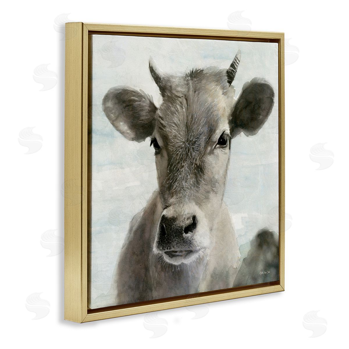 Stellar Design Studio Country Calf Farmhouse Portrait Gold Floating Frame Canvas Wall Art Print