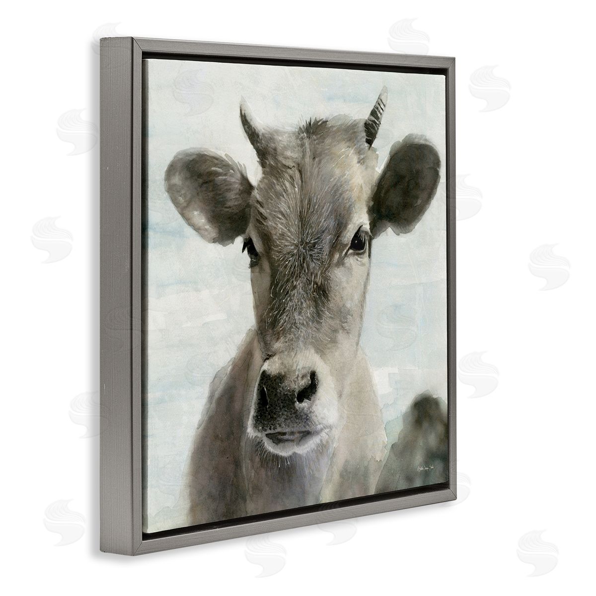 Stellar Design Studio Country Calf Farmhouse Portrait Gray Floating Frame Canvas Wall Art Print
