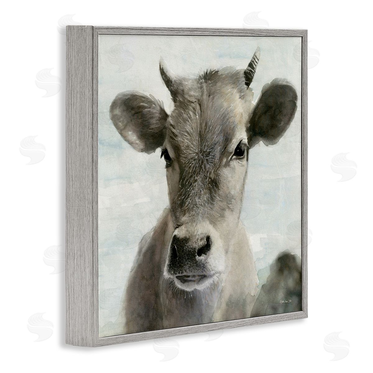 Stellar Design Studio Country Calf Farmhouse Portrait Gray Framed Glicee Wall Art Print
