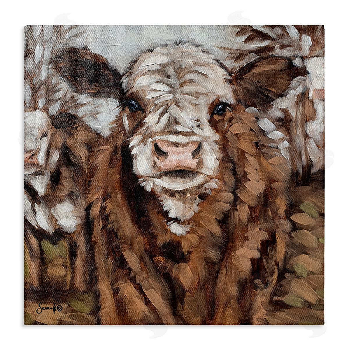 Sara G. Designs Country Cattle Traditional Painting Stretched Canvas Wall Art Print