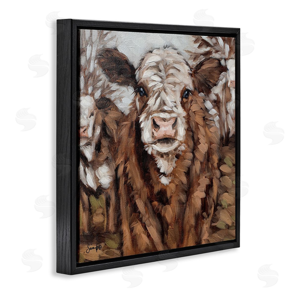 Sara G. Designs Country Cattle Traditional Painting Black Floating Frame Canvas Wall Art Print