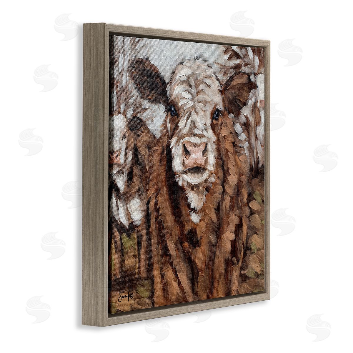 Sara G. Designs Country Cattle Traditional Painting Brown Floating Frame Canvas Wall Art Print