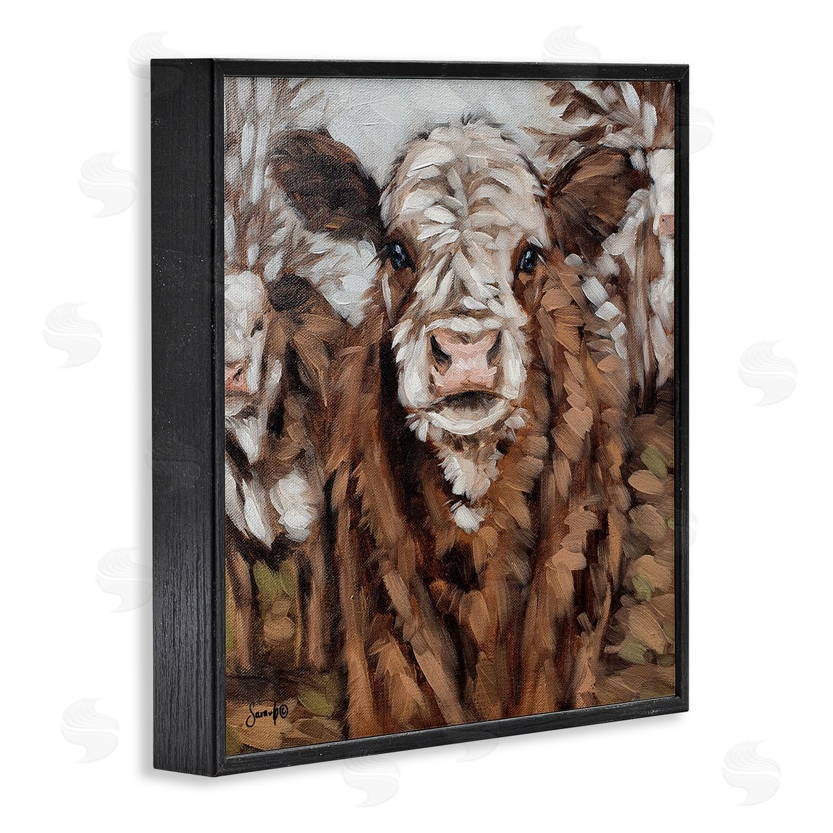 Sara G. Designs Country Cattle Traditional Painting Black Framed Glicee Wall Art Print