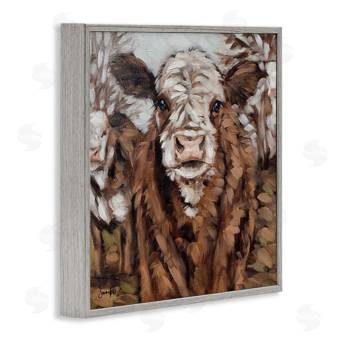 Sara G. Designs Country Cattle Traditional Painting Gray Framed Glicee Wall Art Print