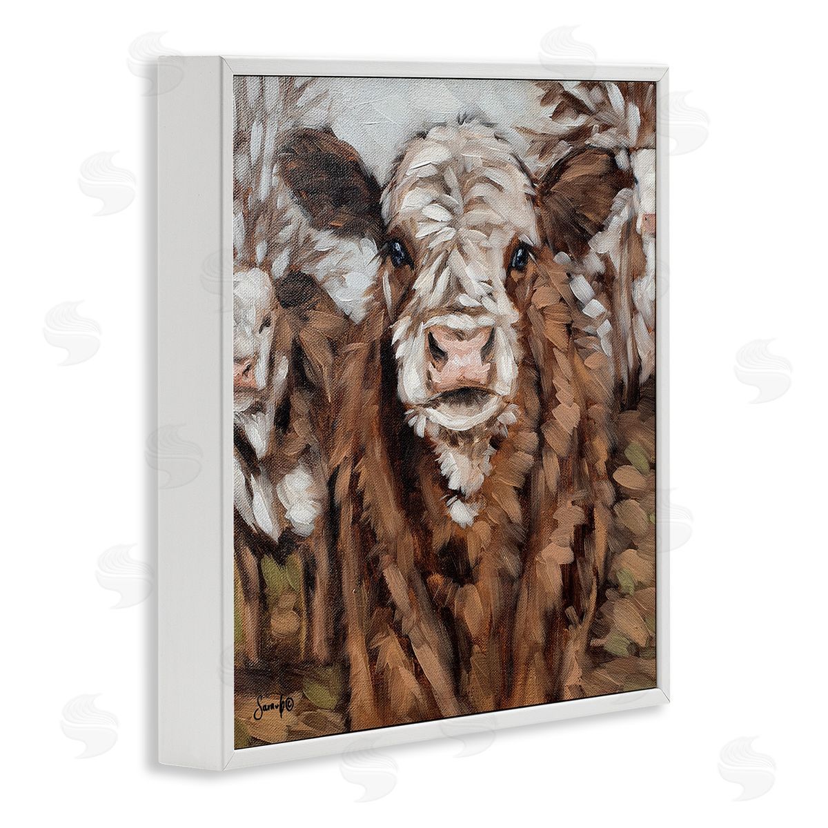 Sara G. Designs Country Cattle Traditional Painting White Framed Glicee Wall Art Print