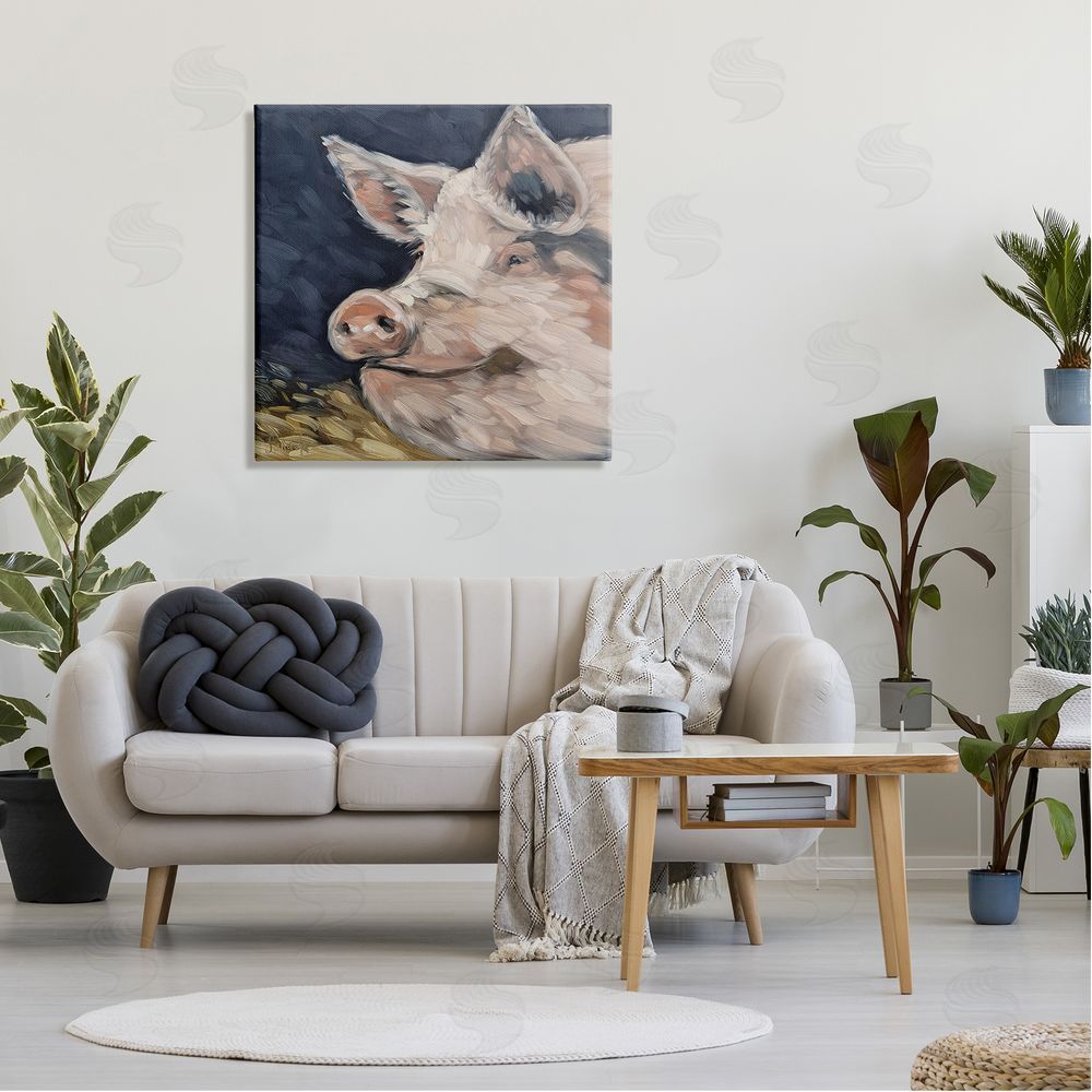 Sara G. Designs Smiling Pig Farmhouse Animal Canvas Wall Art in Room