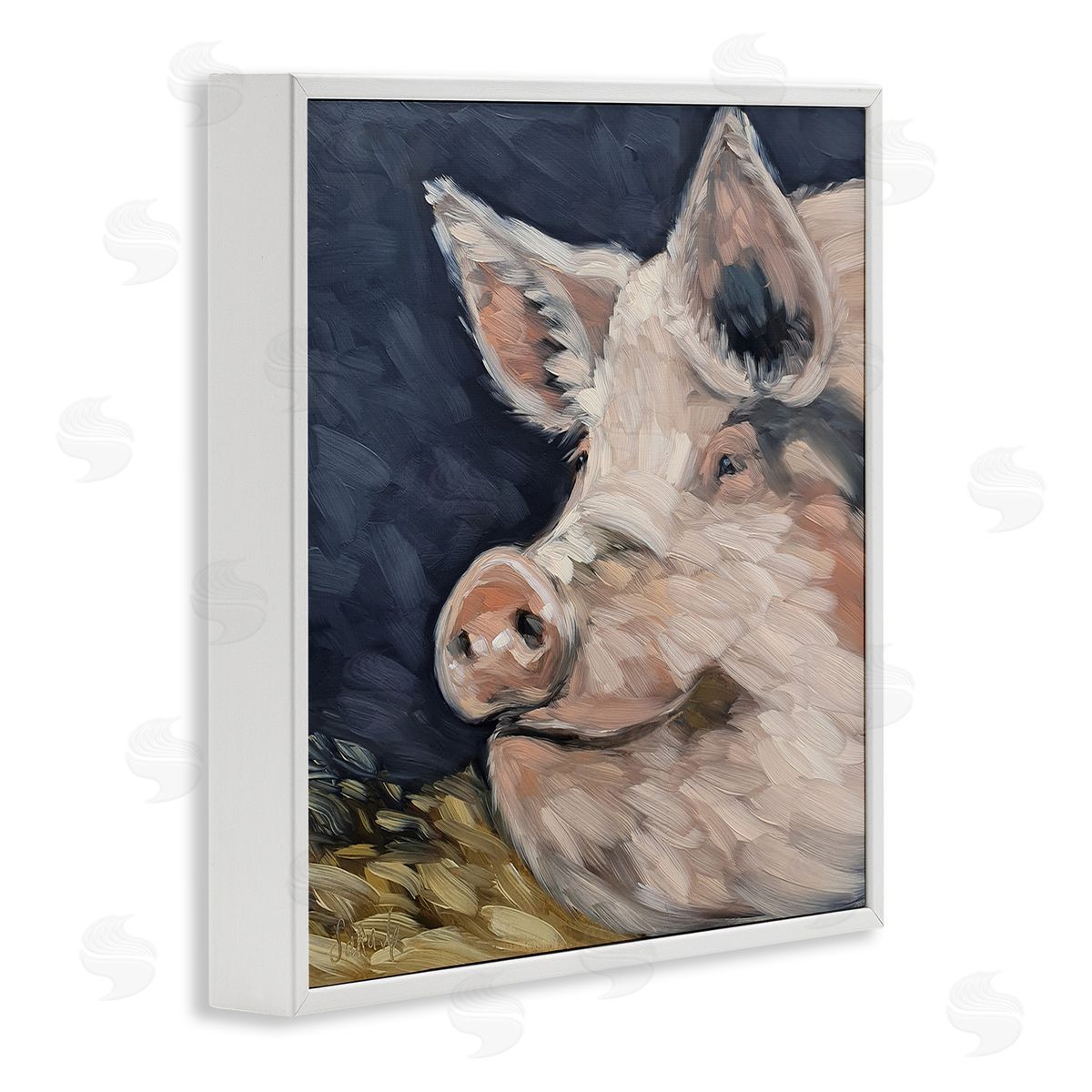 Sara G. Designs Smiling Pig Farmhouse Animal White Framed Glicee Wall Art Print