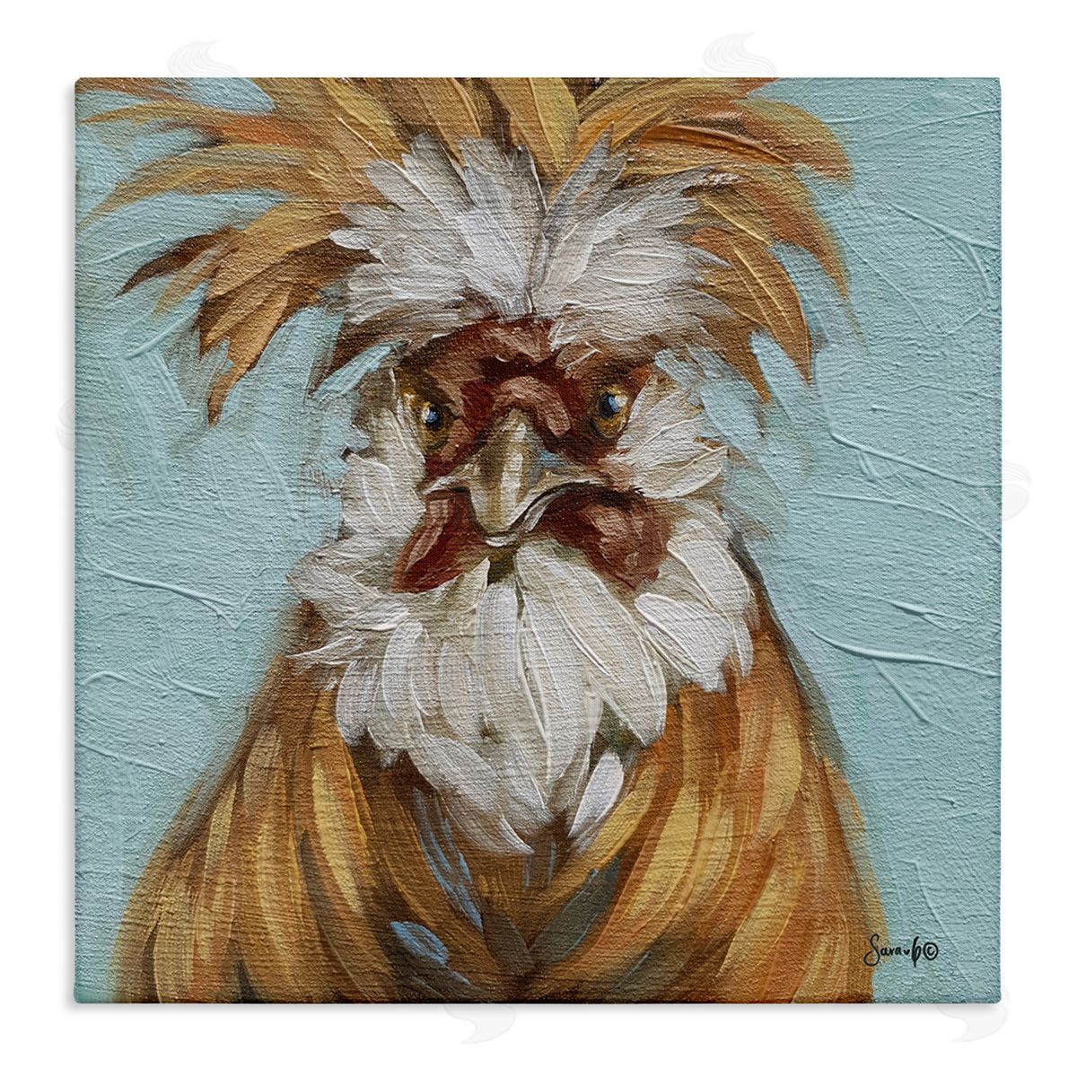Sara G. Designs Blue Country Rooster Portrait Stretched Canvas Wall Art Print