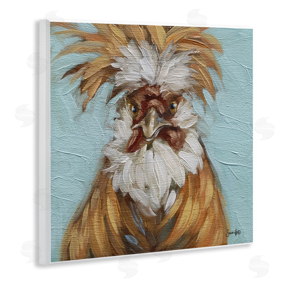 Sara G. Designs Blue Country Rooster Portrait Wooden Wall Plaque Art Print