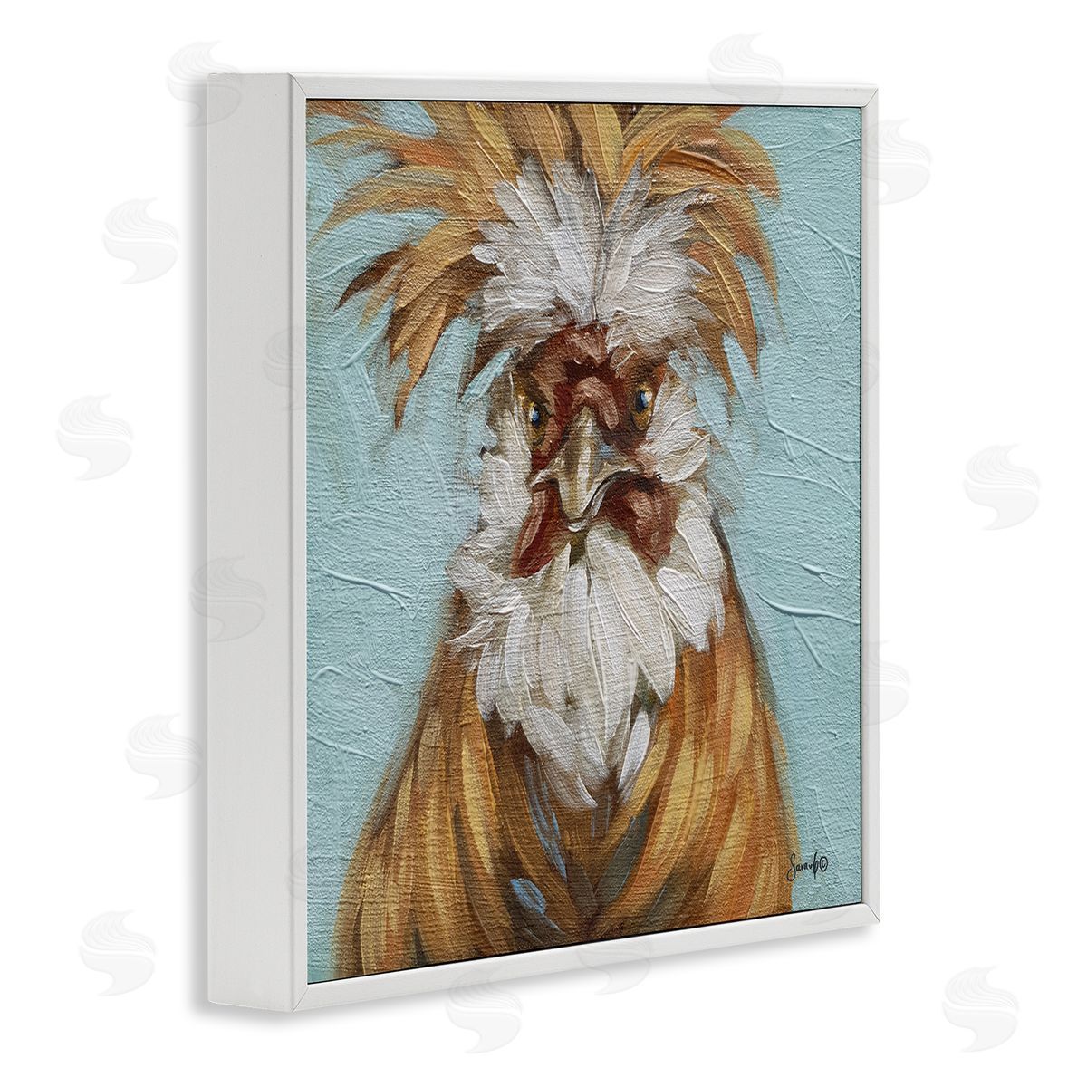 Sara G. Designs Blue Country Rooster Portrait White Framed Glicee Wall Art Print