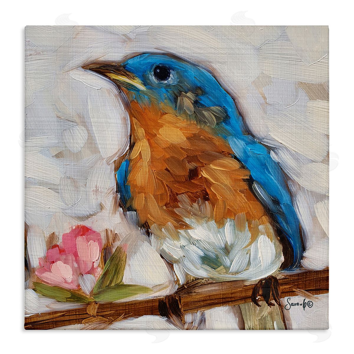 Sara G. Designs Bluebird Wildlife Blooming Flower Tree Stretched Canvas Wall Art Print