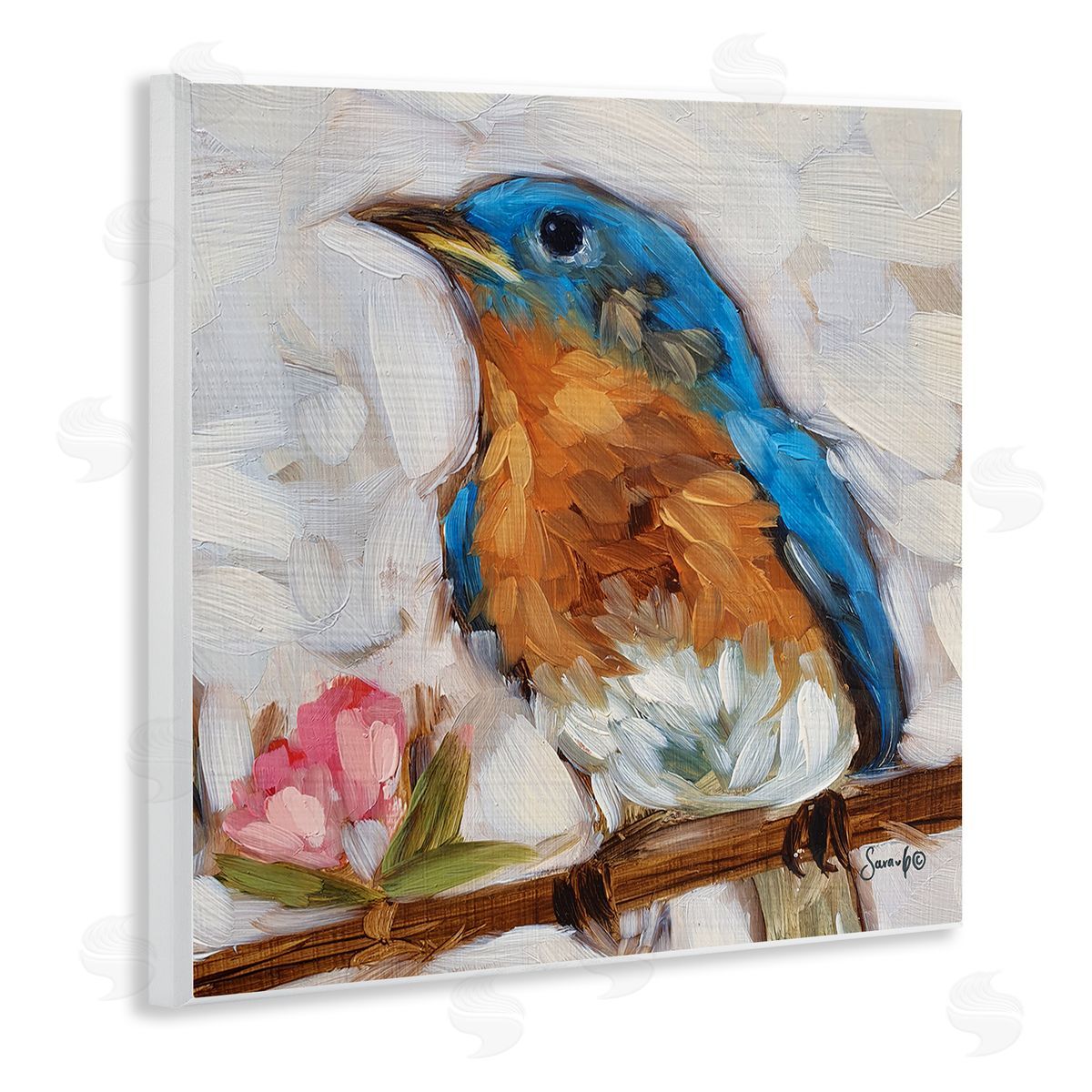 Sara G. Designs Bluebird Wildlife Blooming Flower Tree Wooden Wall Plaque Art Print