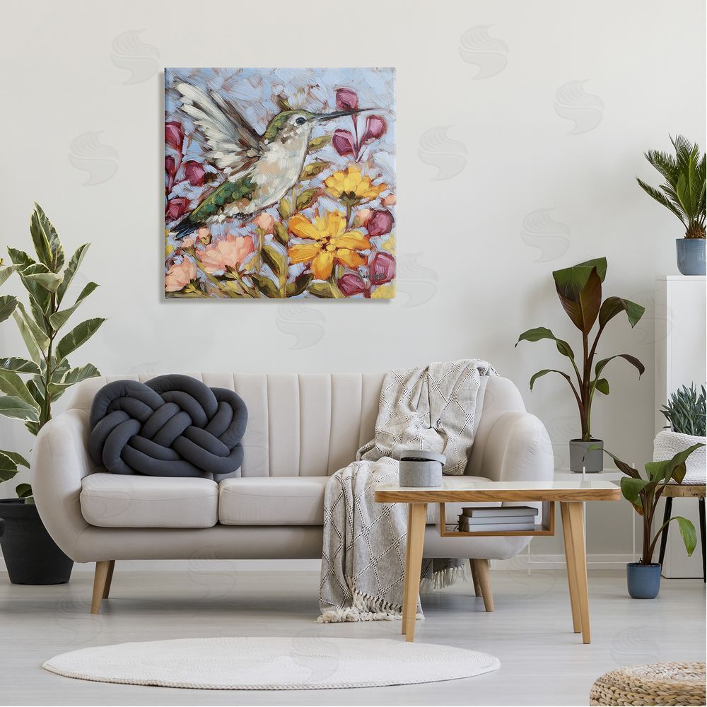 Sara G. Designs Hummingbird Spring Garden Flowers Canvas Wall Art in Room