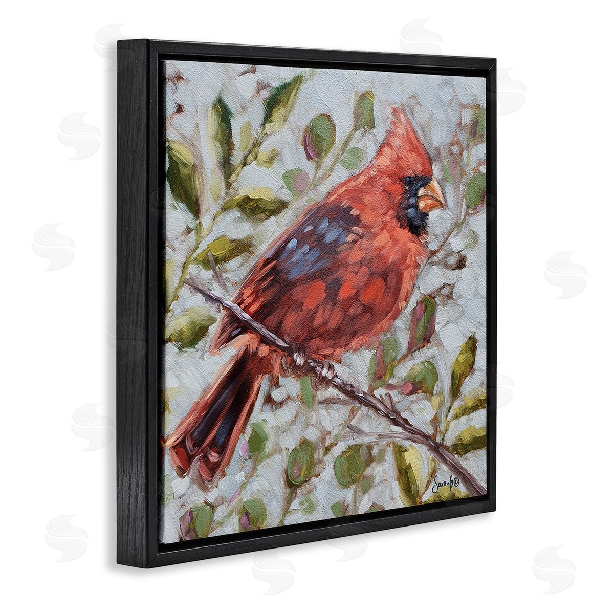 Sara G. Designs Cardinal Tree Branch Nature Black Floating Frame Canvas Wall Art Print