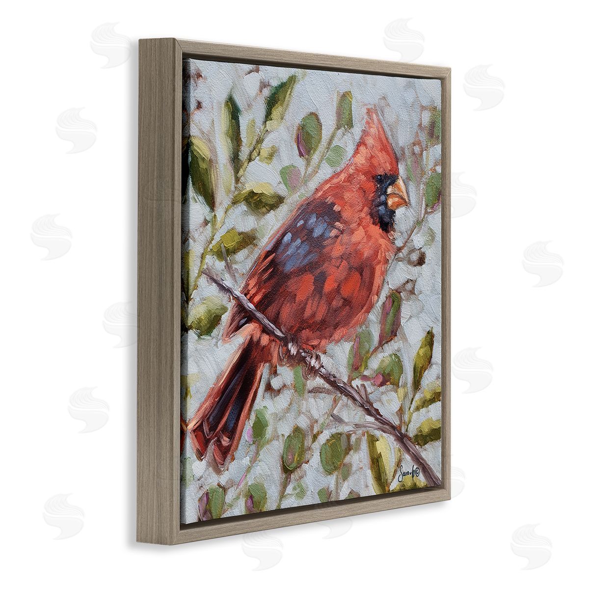 Sara G. Designs Cardinal Tree Branch Nature Brown Floating Frame Canvas Wall Art Print