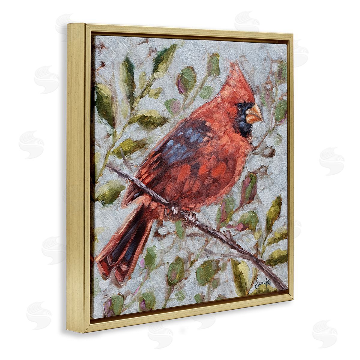 Sara G. Designs Cardinal Tree Branch Nature Gold Floating Frame Canvas Wall Art Print